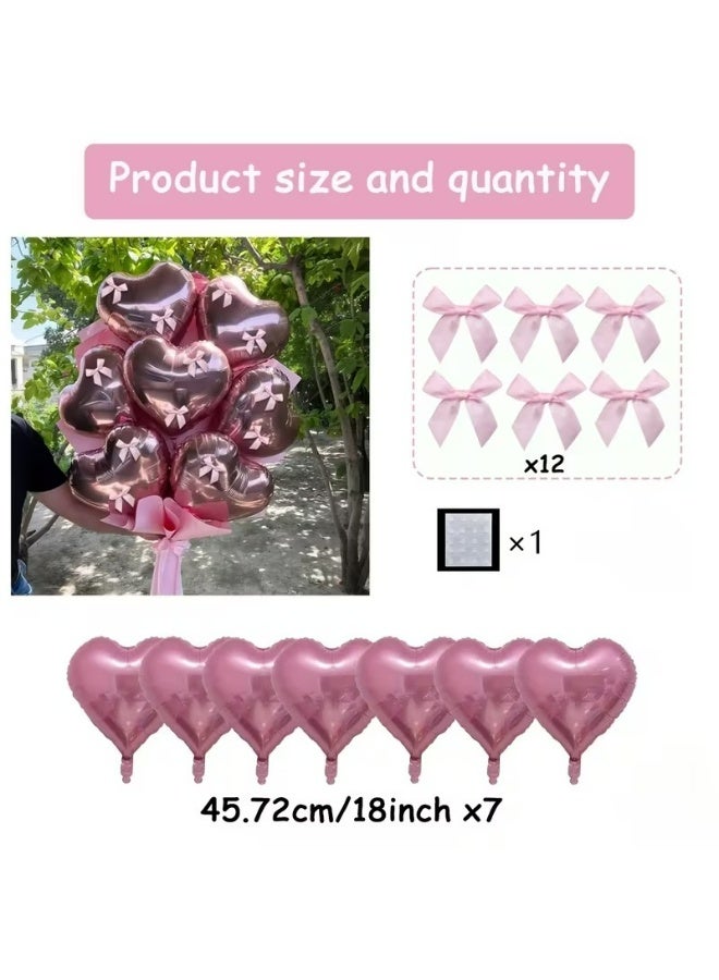 Kandid 20pcs Heart-Shaped Foil Balloons with Pink Ribbon Bows (Pink Heart) - Image 4